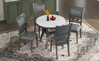 5 Piece Dining Round Table Set With One Faux Marble Top Dining Table And Four Pu Leather Chairs,Grey Grey Mdf