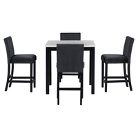 5 Piece Counter Height Dining Table Set With One Faux Marble Top Dining Table And Four Velvet Upholstered Chairs,Black Black Mdf