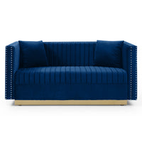 Contemporary Vertical Channel Tufted Velvet Sofa Loveseat Modern Upholstered 2 Seater Couch For Living Room Apartment With 2 Pillows,Blue Blue Foam Velvet