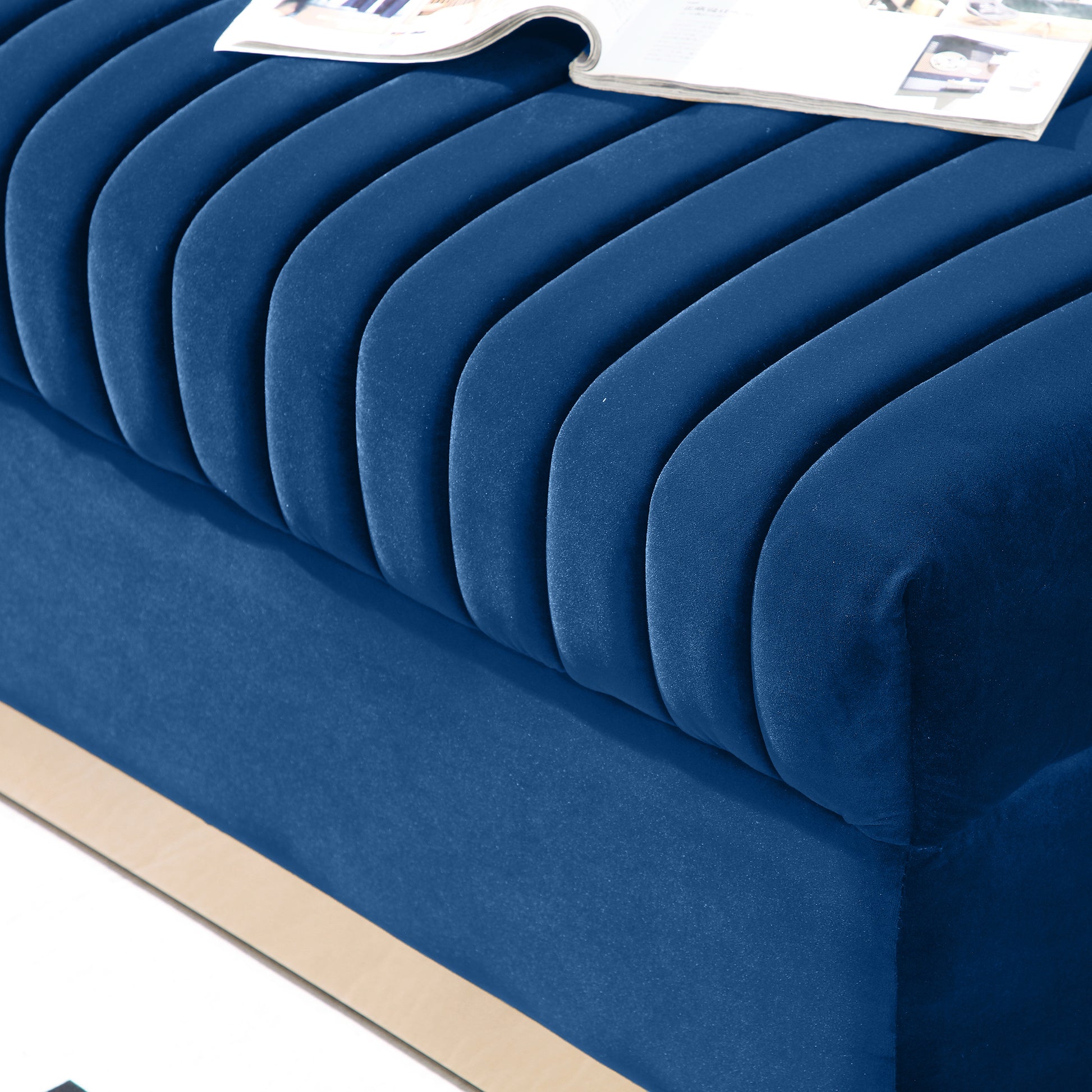 Contemporary Vertical Channel Tufted Velvet Sofa Loveseat Modern Upholstered 2 Seater Couch For Living Room Apartment With 2 Pillows,Blue Blue Foam Velvet