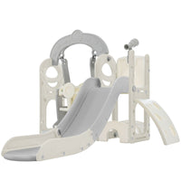 Toddler Slide And Swing Set 5 In 1, Kids Playground Climber Slide Playset With Telescope, Freestanding Combination For Babies Indoor & Outdoor Grey White Hdpe