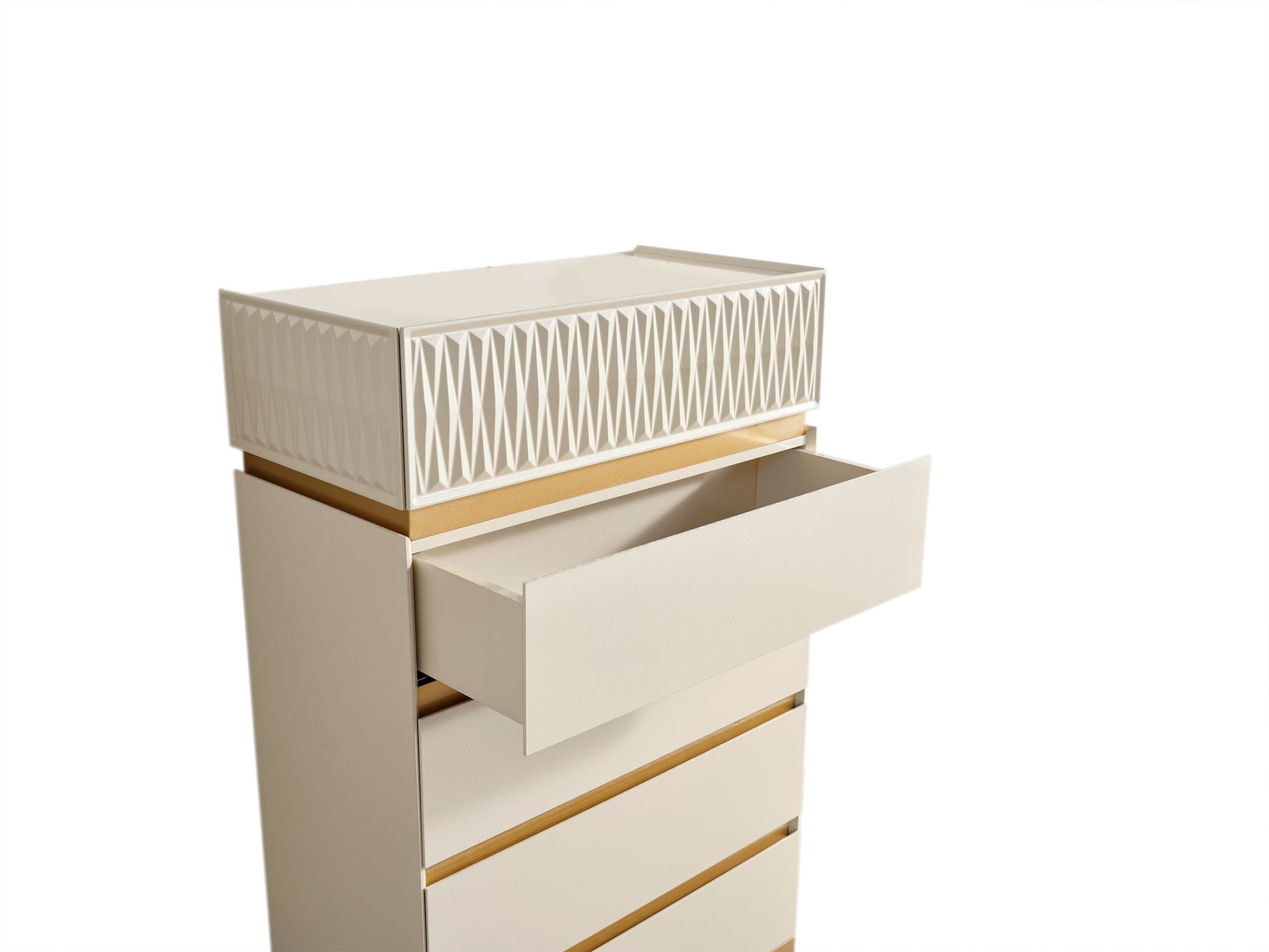 Delfano Modern Style 5 Pc King Bedroom Set Made With Wood In Beige Box Spring Not Required King Beige Wood 5 Piece Set Bedroom Bed Included,Chest Included,Dresser Included,Mirror Included,Nightstand Included Contemporary,Modern Solid Wood Mdf Built In