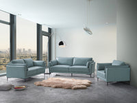 Mesut Loveseat, Light Blue Top Grain Leather & Black Finish Lv02388 Light Blue Leather