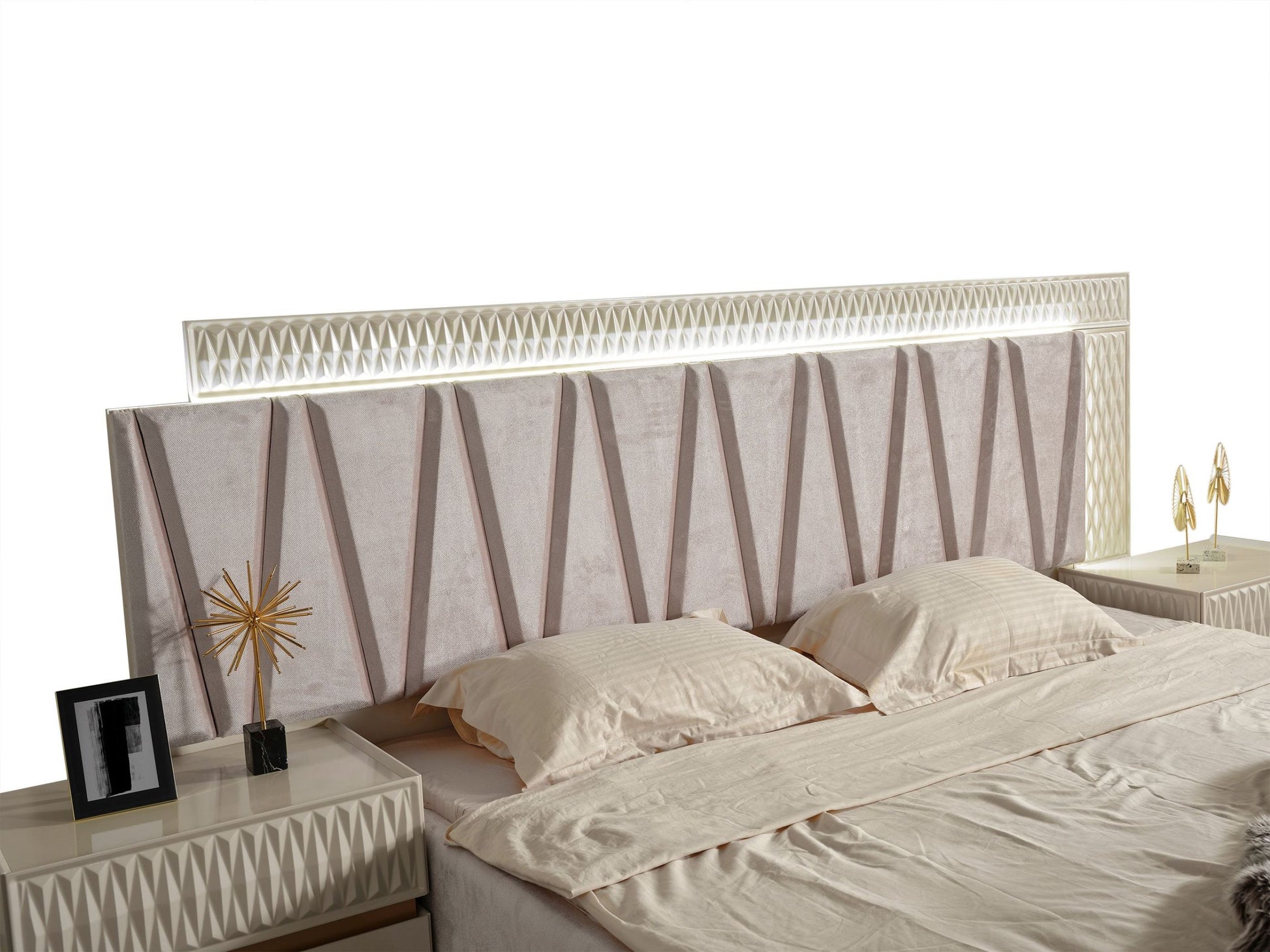 Delfano Modern Style King Bed Made With Wood In Beige Box Spring Not Required King Beige Wood Bedroom Contemporary,Modern Bed Frame Solid Wood Mdf Wood