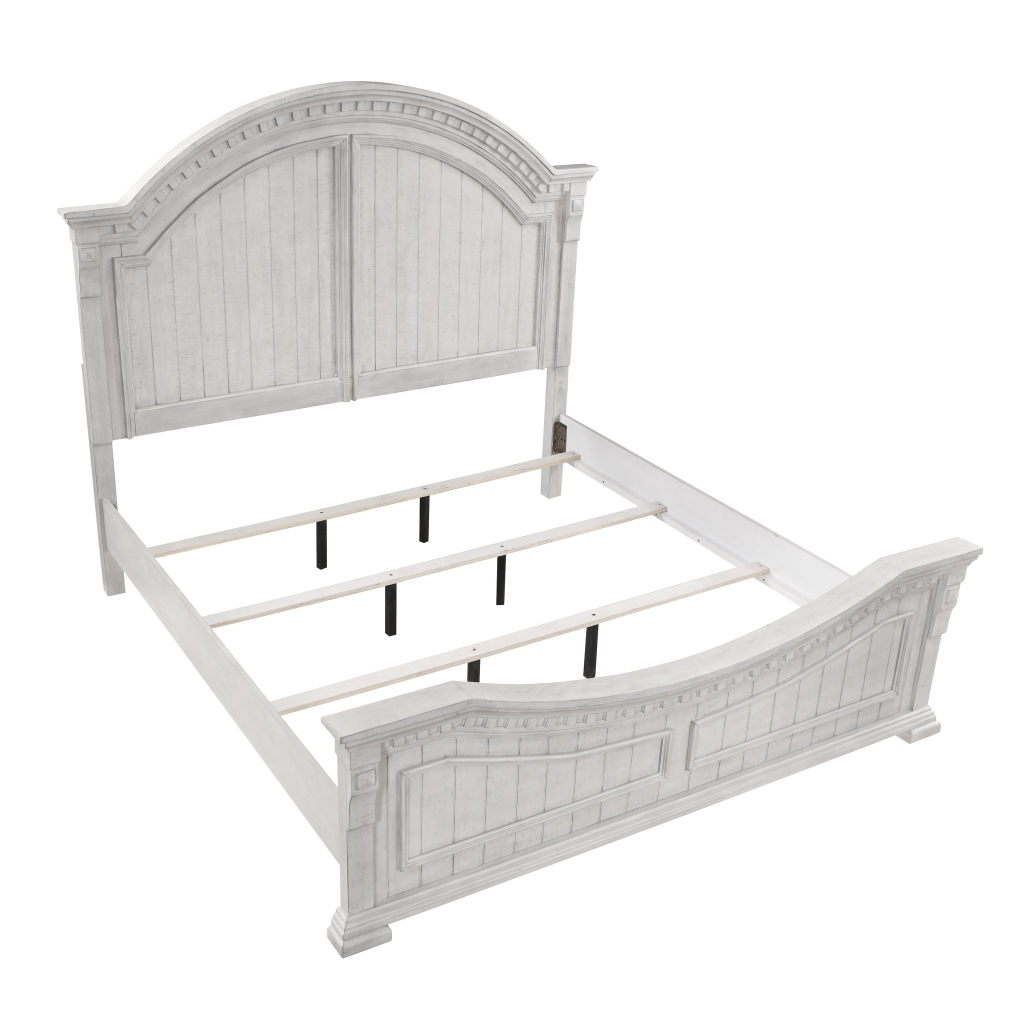 Transitional Style Queen Bed Made With Wood In Antique White Box Spring Required Queen Antique White Wood White Bedroom Transitional Slat Beds Solid Wood Mdf Wood