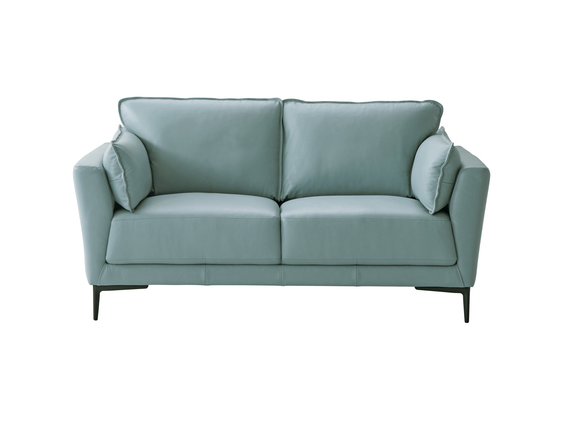 Mesut Loveseat, Light Blue Top Grain Leather & Black Finish Lv02388 Light Blue Leather