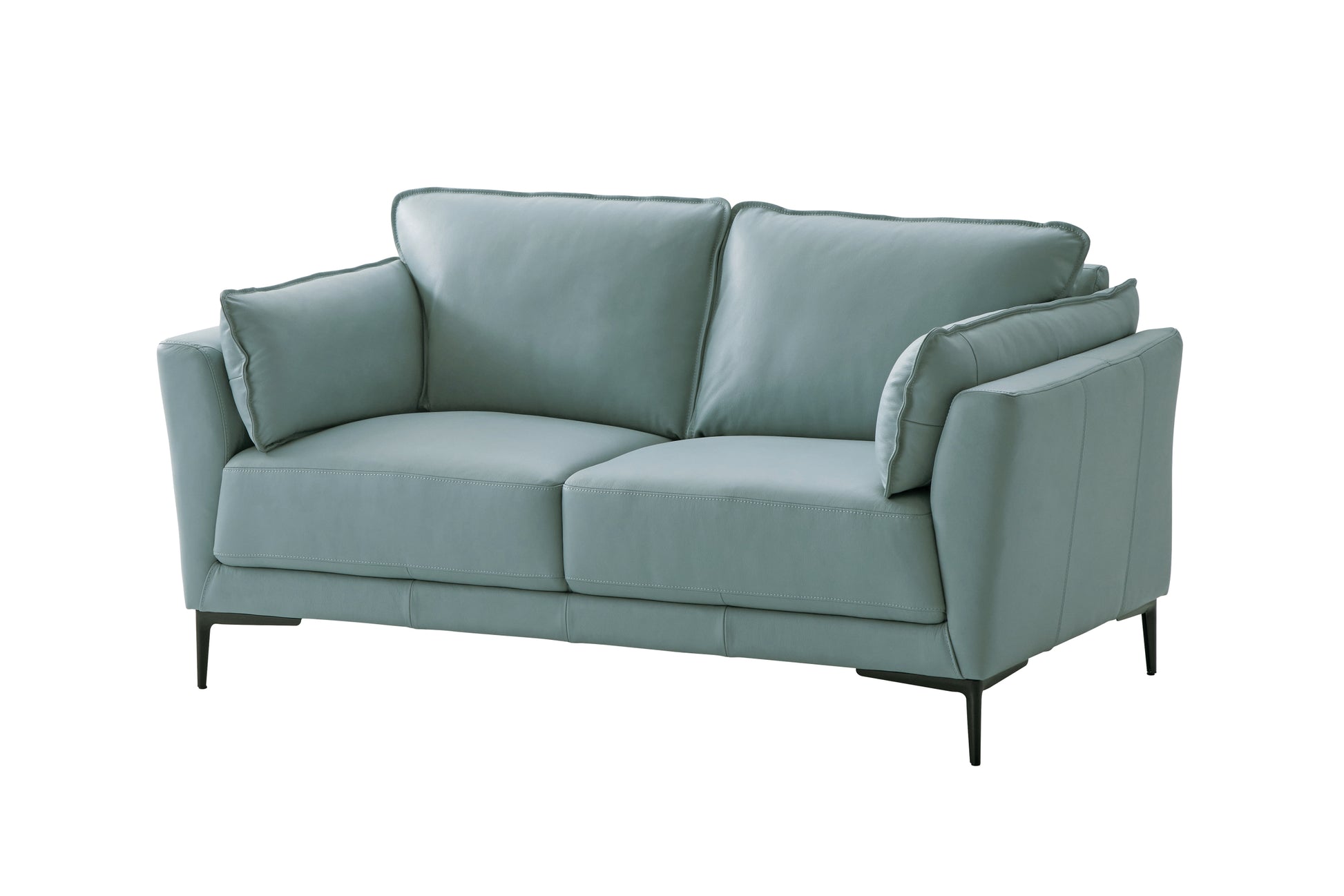 Mesut Loveseat, Light Blue Top Grain Leather & Black Finish Lv02388 Light Blue Leather