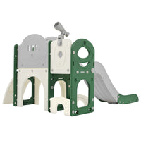 Kids Slide Playset Structure 7 In 1, Freestanding Space Set With Slide, Arch Tunnel, Ring Toss And Basketball Hoop, Toy Storage Organizer For Toddlers, Kids Climbers Playground Green Hdpe