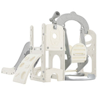 Toddler Slide And Swing Set 5 In 1, Kids Playground Climber Slide Playset With Telescope, Freestanding Combination For Babies Indoor & Outdoor Grey White Hdpe