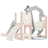 Toddler Slide And Swing Set 5 In 1, Kids Playground Climber Slide Playset With Telescope, Freestanding Combination For Babies Indoor & Outdoor Pink Grey Hdpe