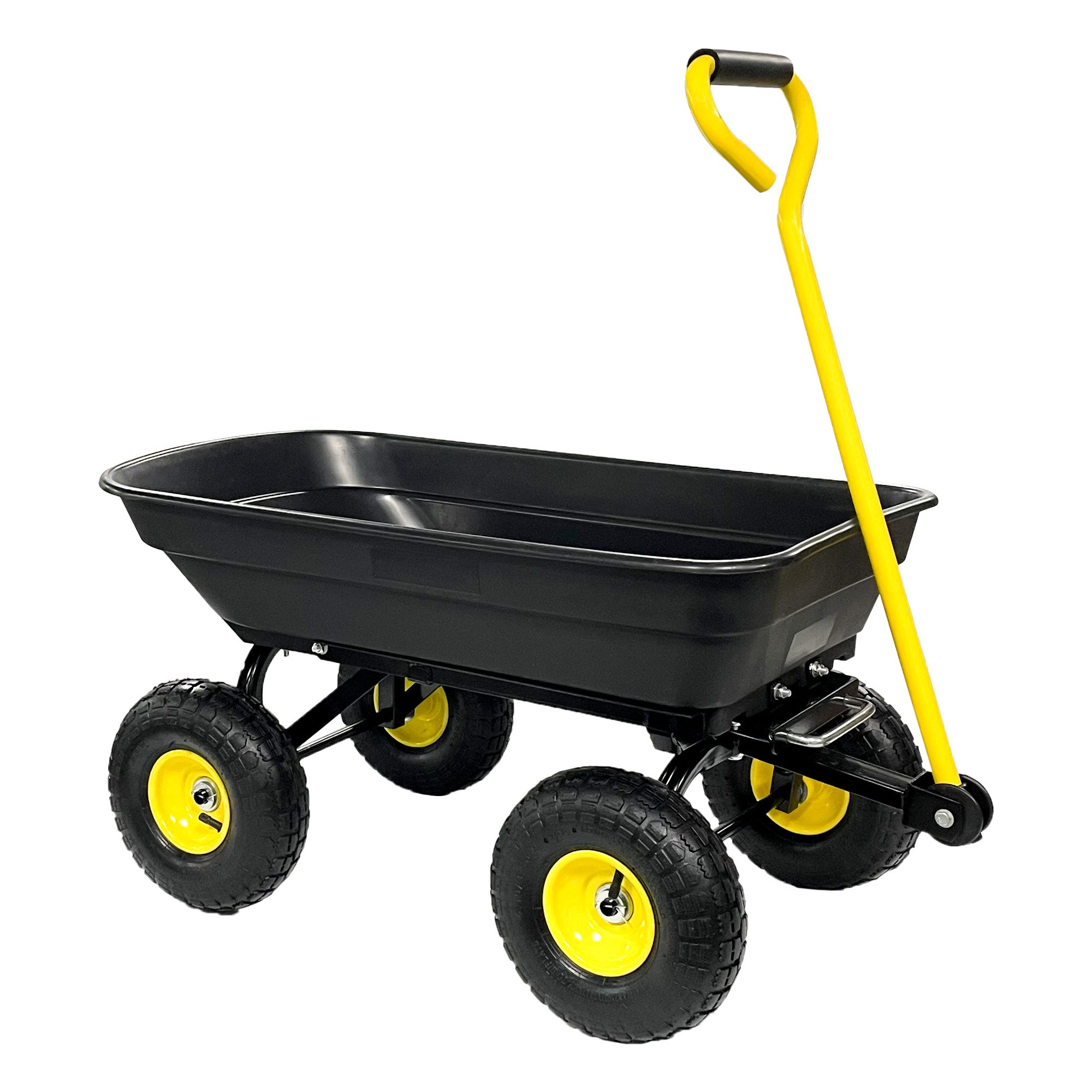 Garden Dump Cart With Steel Frame Outdoor Wagon With 10 Inch Pneumatic Tires, 55L Capacity, Black Black Iron Plastic