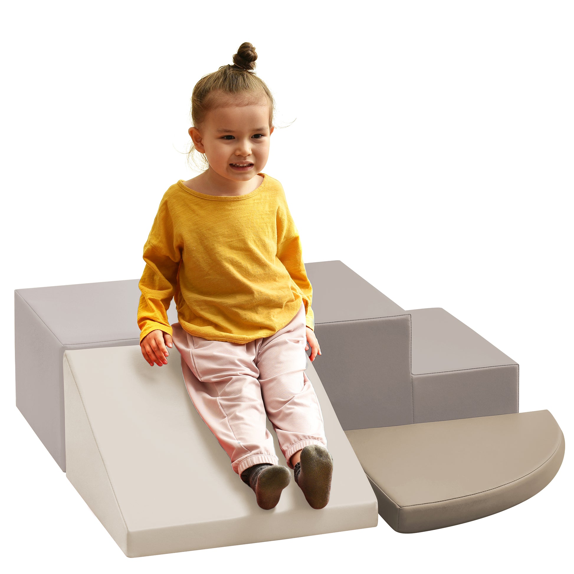 Soft Climb And Crawl Foam Playset, Safe Soft Foam Nugget Block For Infants, Preschools, Toddlers, Kids Crawling And Climbing Indoor Active Play Structure Beige Foam