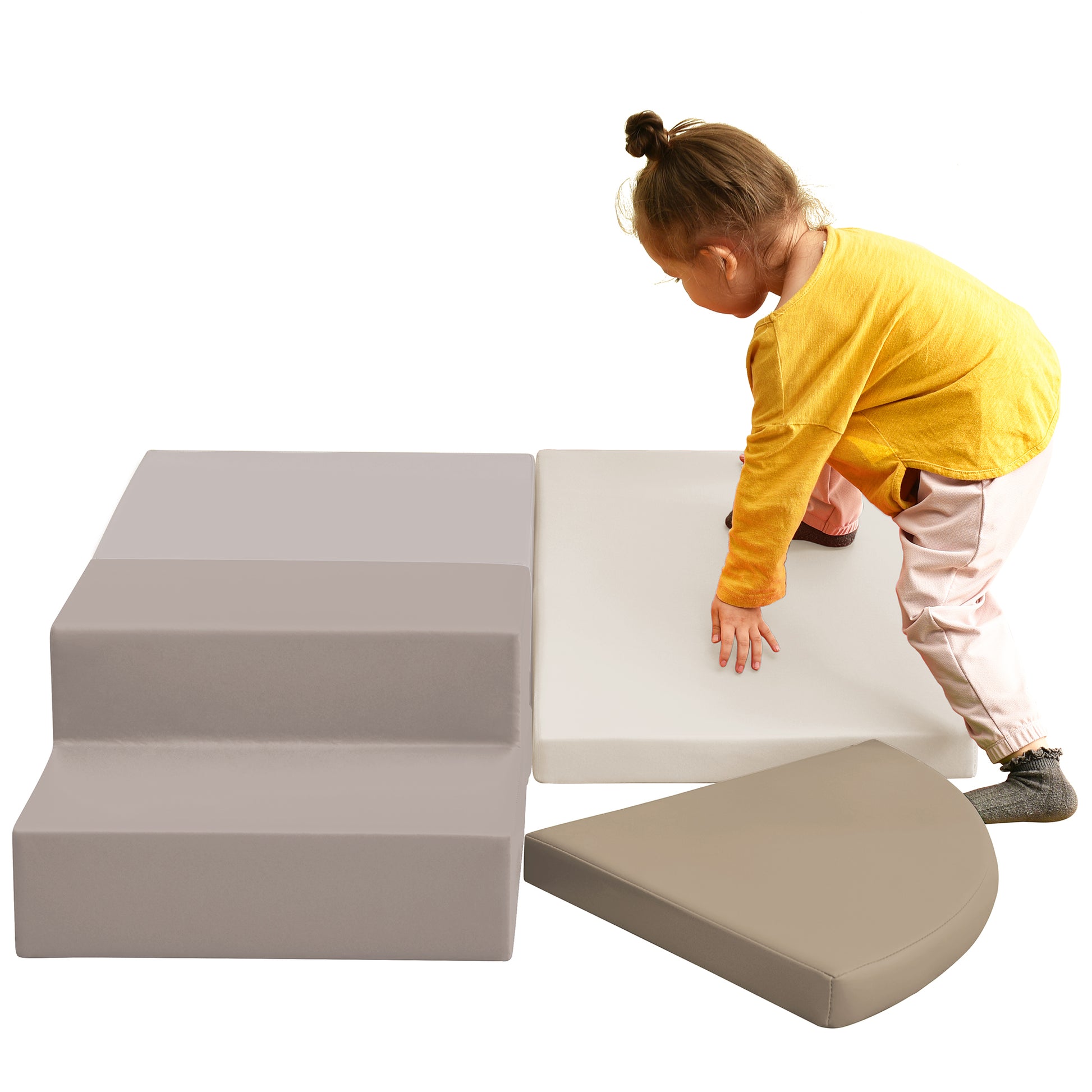 Soft Climb And Crawl Foam Playset, Safe Soft Foam Nugget Block For Infants, Preschools, Toddlers, Kids Crawling And Climbing Indoor Active Play Structure Beige Foam
