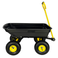 Garden Dump Cart With Steel Frame Outdoor Wagon With 10 Inch Pneumatic Tires, 55L Capacity, Black Black Iron Plastic