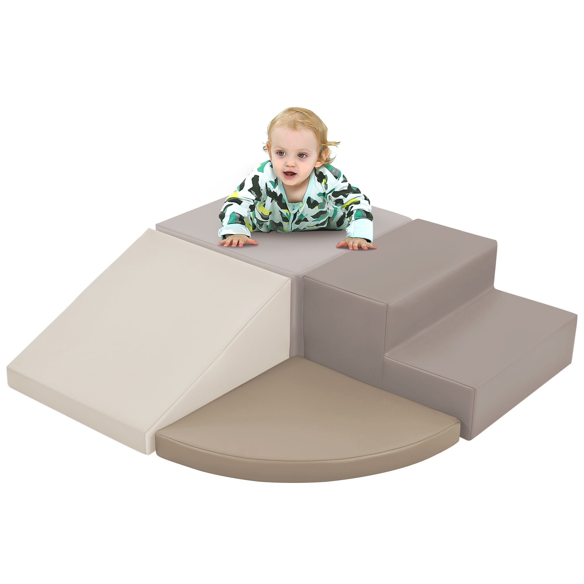 Soft Climb And Crawl Foam Playset, Safe Soft Foam Nugget Block For Infants, Preschools, Toddlers, Kids Crawling And Climbing Indoor Active Play Structure Beige Foam