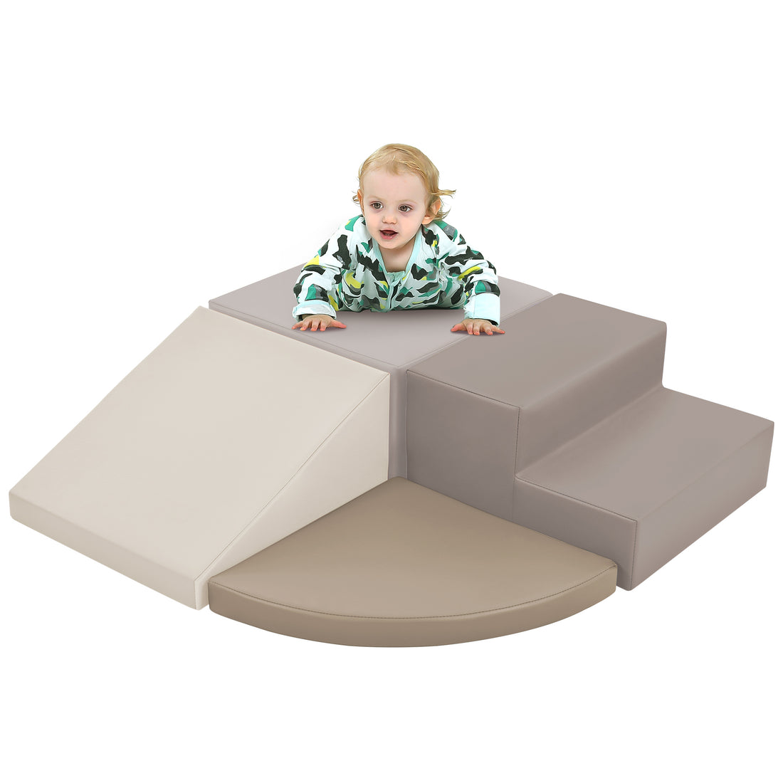 Soft Climb And Crawl Foam Playset, Safe Soft Foam Nugget Block For Infants, Preschools, Toddlers, Kids Crawling And Climbing Indoor Active Play Structure Beige Foam