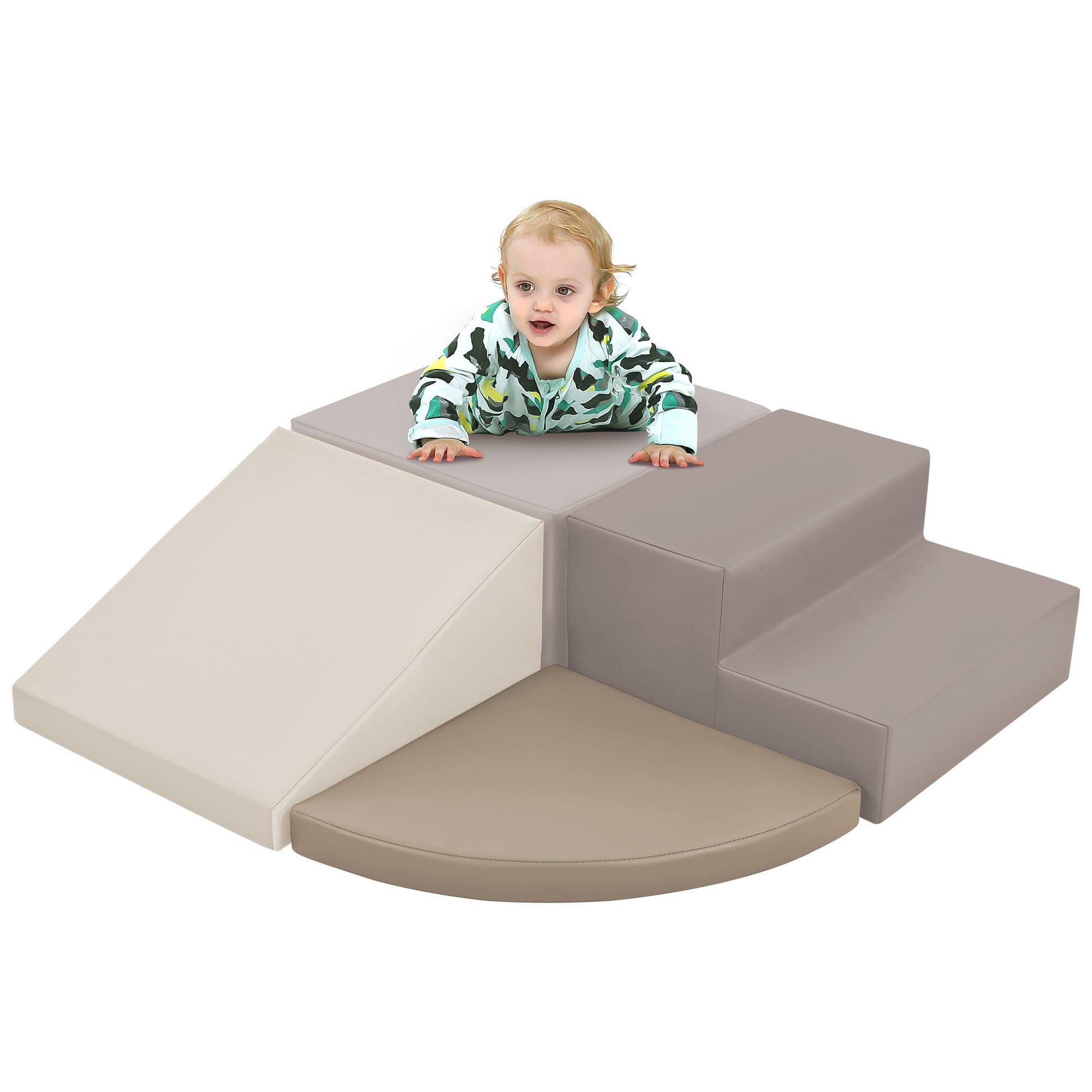Soft Climb And Crawl Foam Playset, Safe Soft Foam Nugget Block For Infants, Preschools, Toddlers, Kids Crawling And Climbing Indoor Active Play Structure Beige Foam