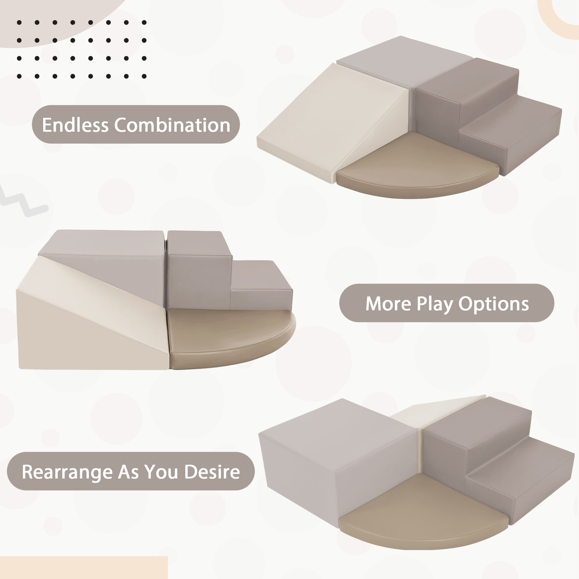 Soft Climb And Crawl Foam Playset, Safe Soft Foam Nugget Block For Infants, Preschools, Toddlers, Kids Crawling And Climbing Indoor Active Play Structure Beige Foam