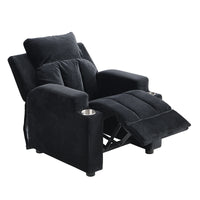 Kids Recliner Chair, Kids Upholstered Couch With Two Cup Holder, Footrest, Backrest, Toddlers Velvet Recliner With Headrest And Footrest Black Altay Velvet