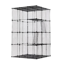 3 Tier Wire Cat Cage, Large Kennels Playpen With 3 Platforms, 3 Ramp Ladders And 4 Doors, Black Black Metal