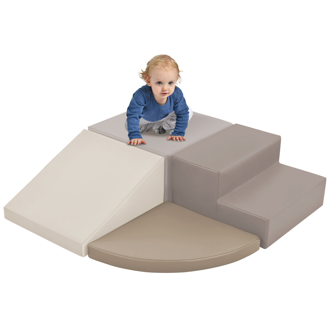 Soft Climb And Crawl Foam Playset, Safe Soft Foam Nugget Block For Infants, Preschools, Toddlers, Kids Crawling And Climbing Indoor Active Play Structure Beige Foam