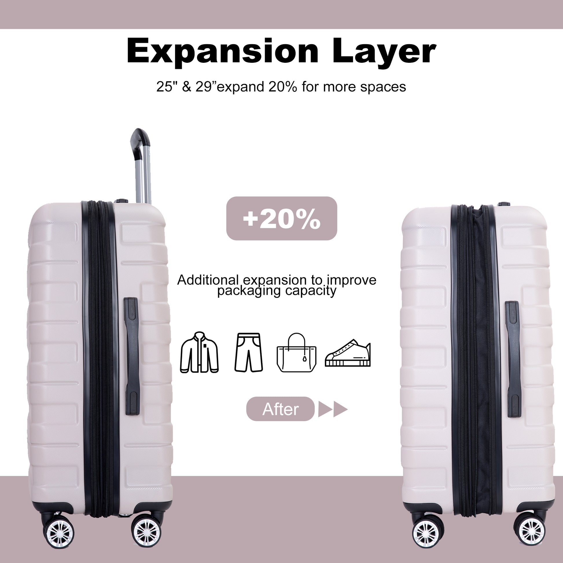 3 Piece Luggage Sets Pc Lightweight & Durable Expandable Suitcase With Two Hooks, Double Spinner Wheels, Tsa Lock, 21 25 29 Sand Sand Pc