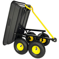 Garden Dump Cart With Steel Frame Outdoor Wagon With 10 Inch Pneumatic Tires, 55L Capacity, Black Black Iron Plastic