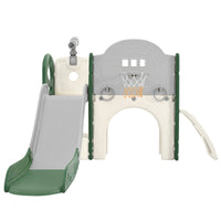 Kids Slide Playset Structure 7 In 1, Freestanding Space Set With Slide, Arch Tunnel, Ring Toss And Basketball Hoop, Toy Storage Organizer For Toddlers, Kids Climbers Playground Green Hdpe