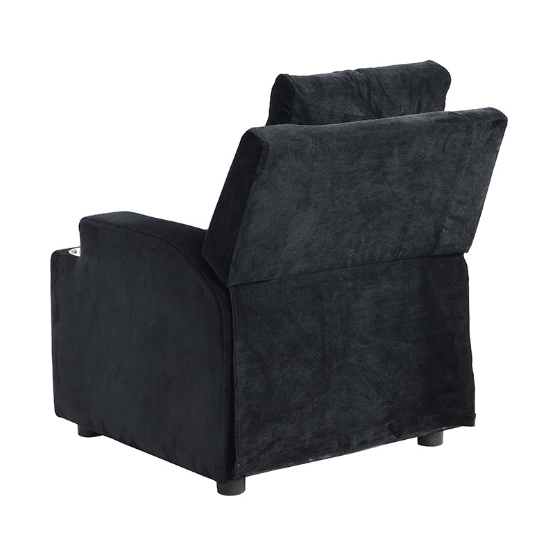 Kids Recliner Chair, Kids Upholstered Couch With Two Cup Holder, Footrest, Backrest, Toddlers Velvet Recliner With Headrest And Footrest Black Altay Velvet