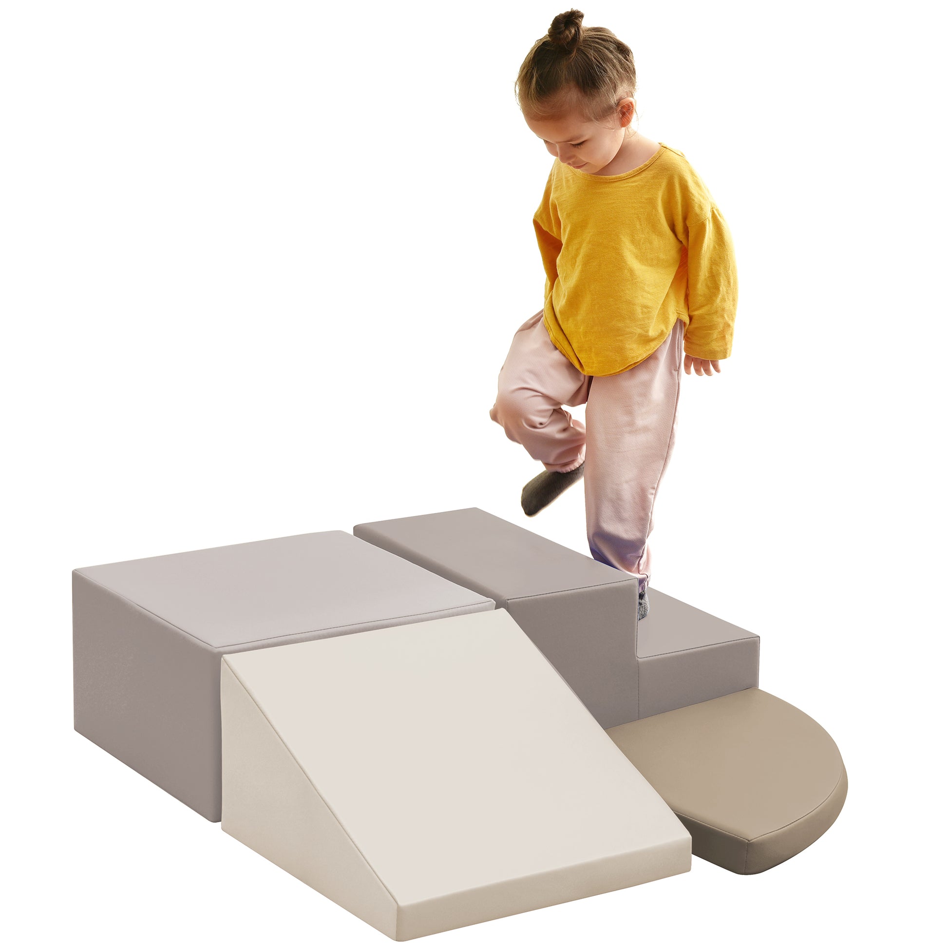 Soft Climb And Crawl Foam Playset, Safe Soft Foam Nugget Block For Infants, Preschools, Toddlers, Kids Crawling And Climbing Indoor Active Play Structure Beige Foam