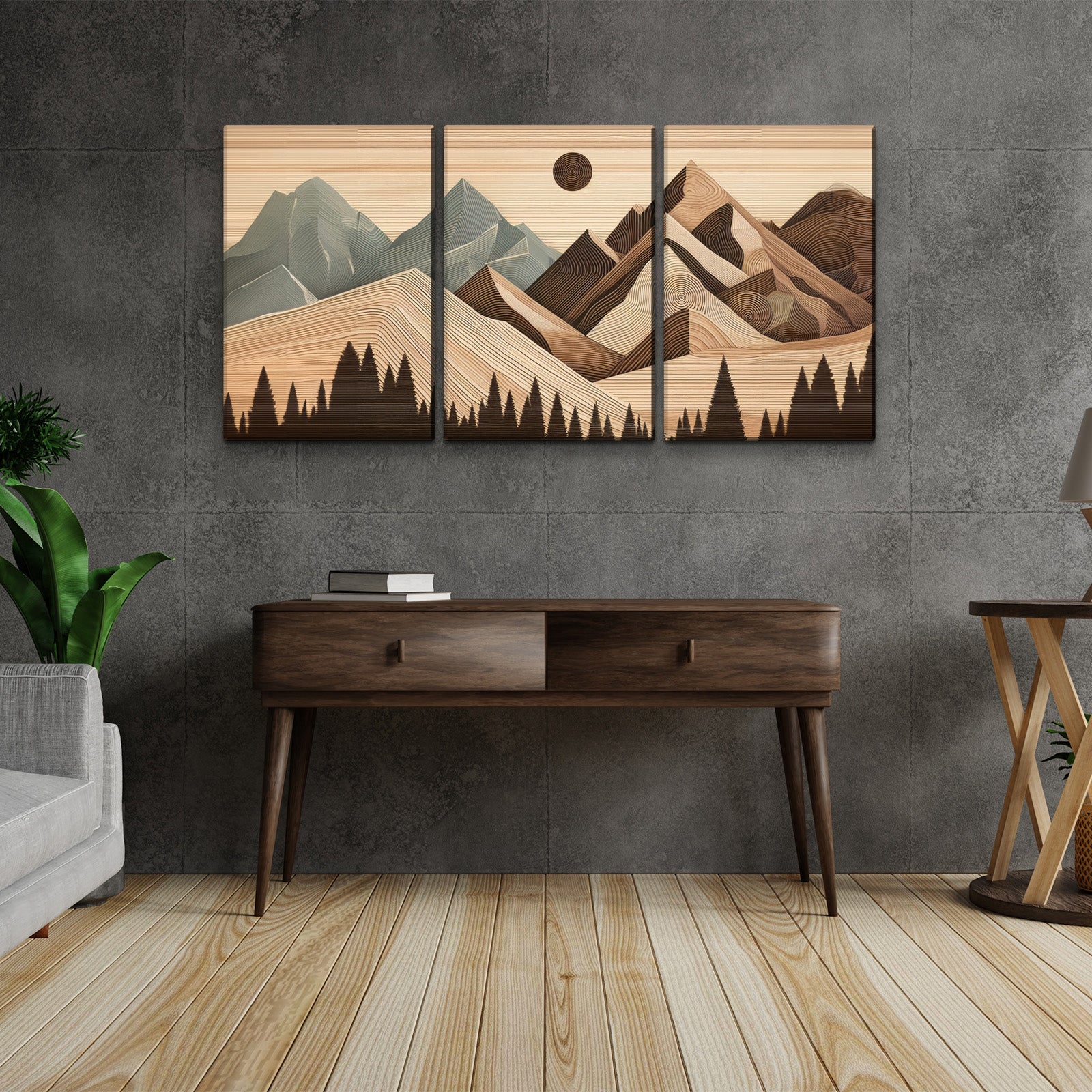 3 Panels Framed Abstract Wood Grain Style Mountain & Forest Canvas Wall Art Decor,3 Pieces Canvas Decoration Painting For Office,Dining Room,Living Room, Bedroom Decor 1218In Thickness 1.5Inch Rectangle Framed Multicolor Oversized 41In Canvas Nature