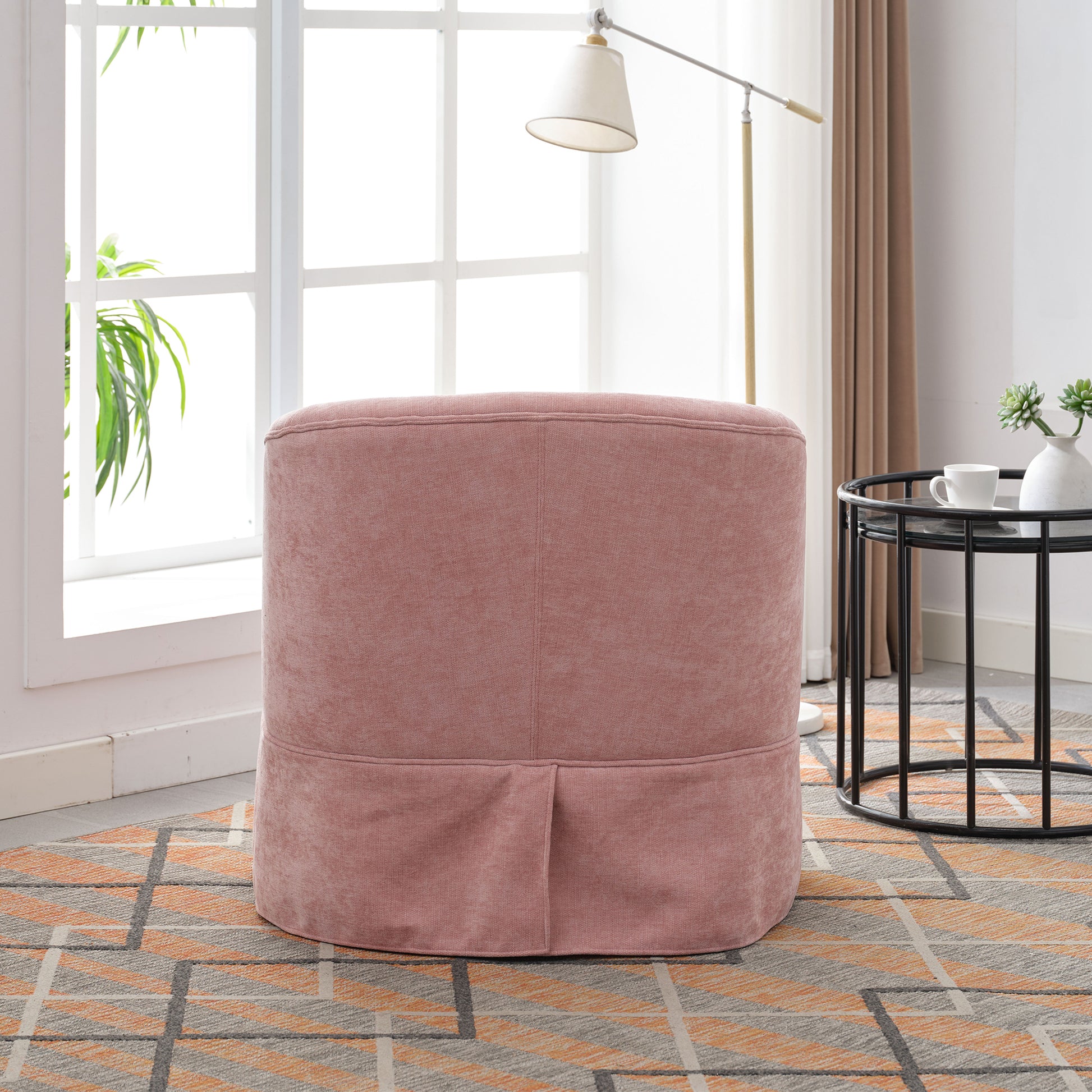 360 Degree Swivel Accent Armchair Linen Blend Pink Pink Upholstered