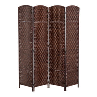 6' Tall Wicker Weave 4 Panel Room Divider Privacy Screen Brown Brown Wood