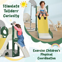 Toddler Slide And Swing Set 5 In 1, Kids Playground Climber Slide Playset With Telescope, Freestanding Combination For Babies Indoor & Outdoor Yellow Hdpe