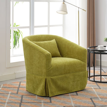 360 Degree Swivel Accent Armchair Linen Blend Fruit Green Olive Green Upholstered