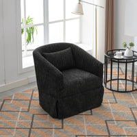 360 Degree Swivel Accent Armchair Linen Blend Black Black Upholstered