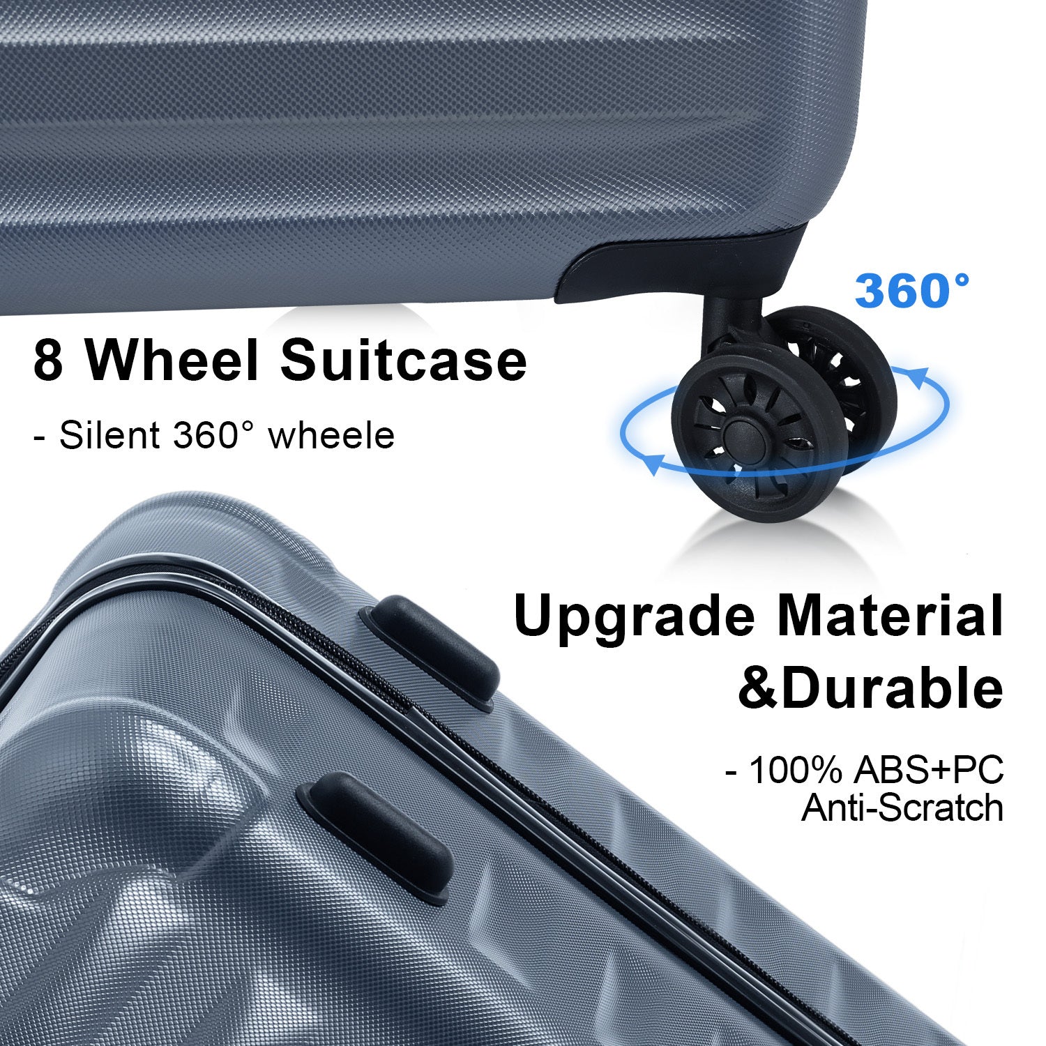 Luggage Sets Model Expandable Abs Pc 3 Piece Sets With Spinner Wheels Lightweight Tsa Lock 20 24 28 , Steel Gray Steel Gray Abs Pc