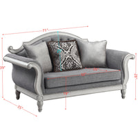 Florian Loveseat W 3 Pillows, Gray Fabric & Antique White Finish Lv02120 Gray Fabric