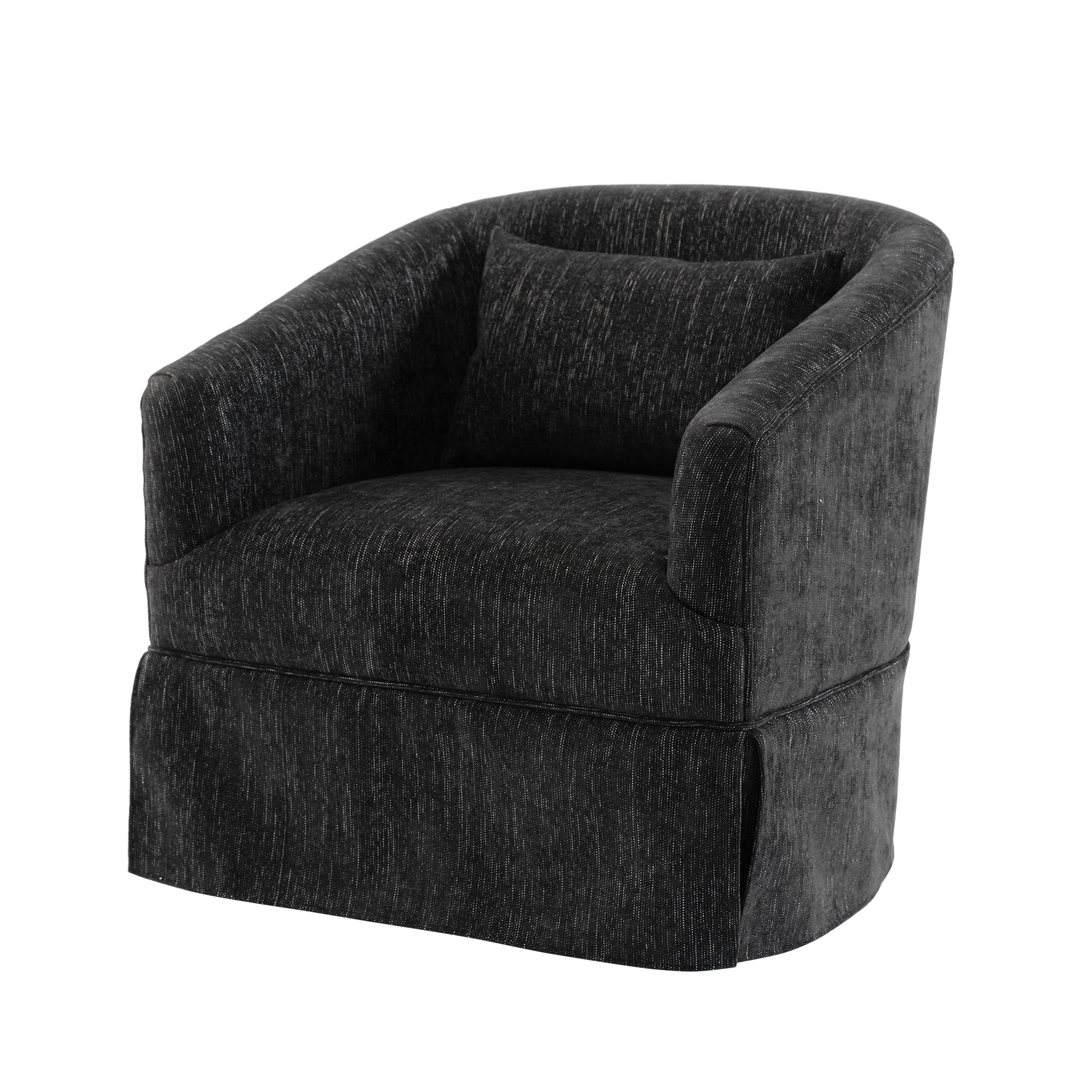 360 Degree Swivel Accent Armchair Linen Blend Black Black Upholstered