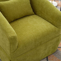 360 Degree Swivel Accent Armchair Linen Blend Fruit Green Olive Green Upholstered