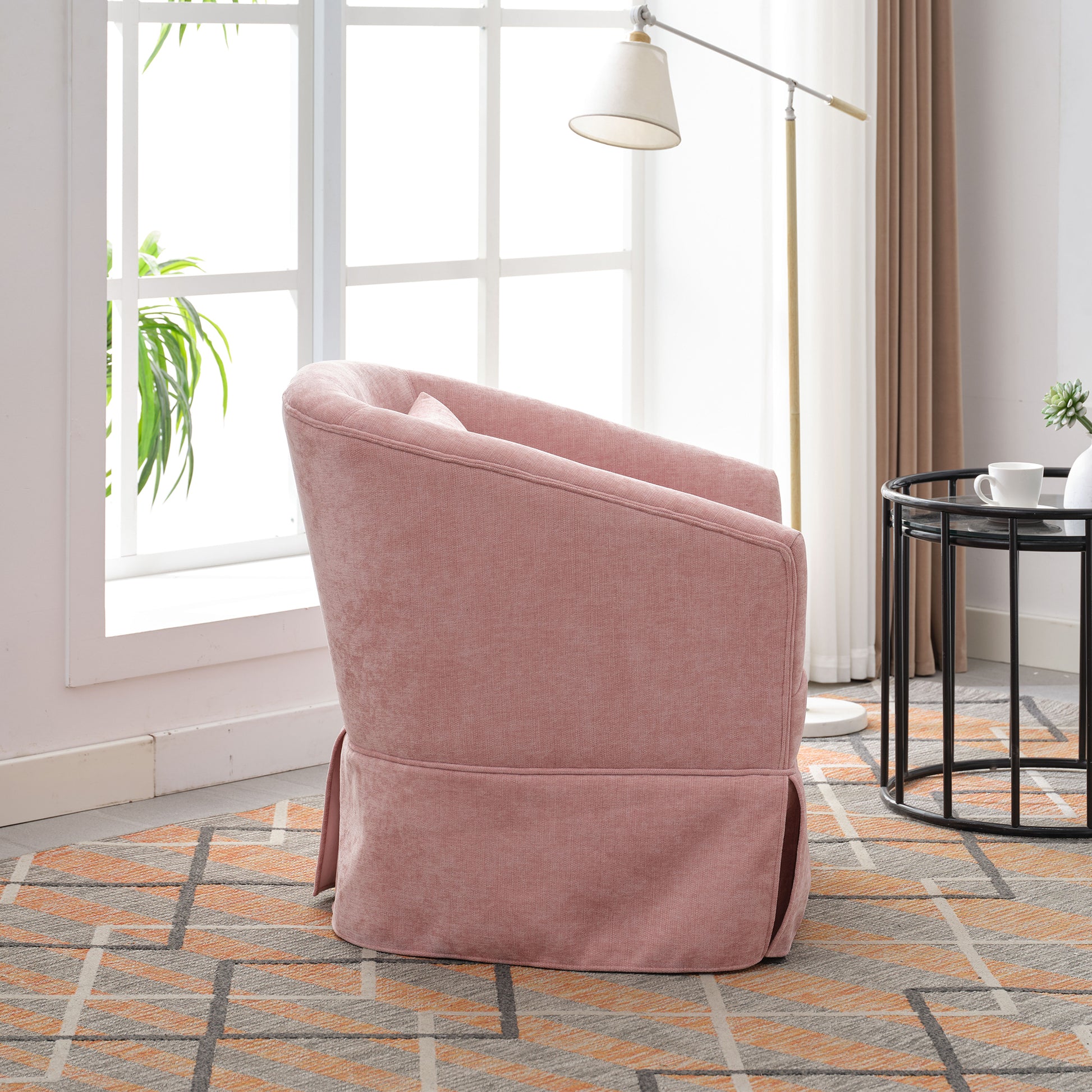 360 Degree Swivel Accent Armchair Linen Blend Pink Pink Upholstered