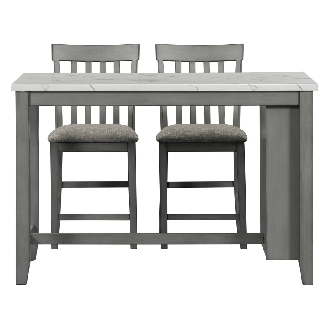 3 Piece Counter Height Dining Table Set With Built In Storage Shelves, One Faux Marble Top Dining Table And 2 Counter Chairs With Footrest,Grey Grey Mdf