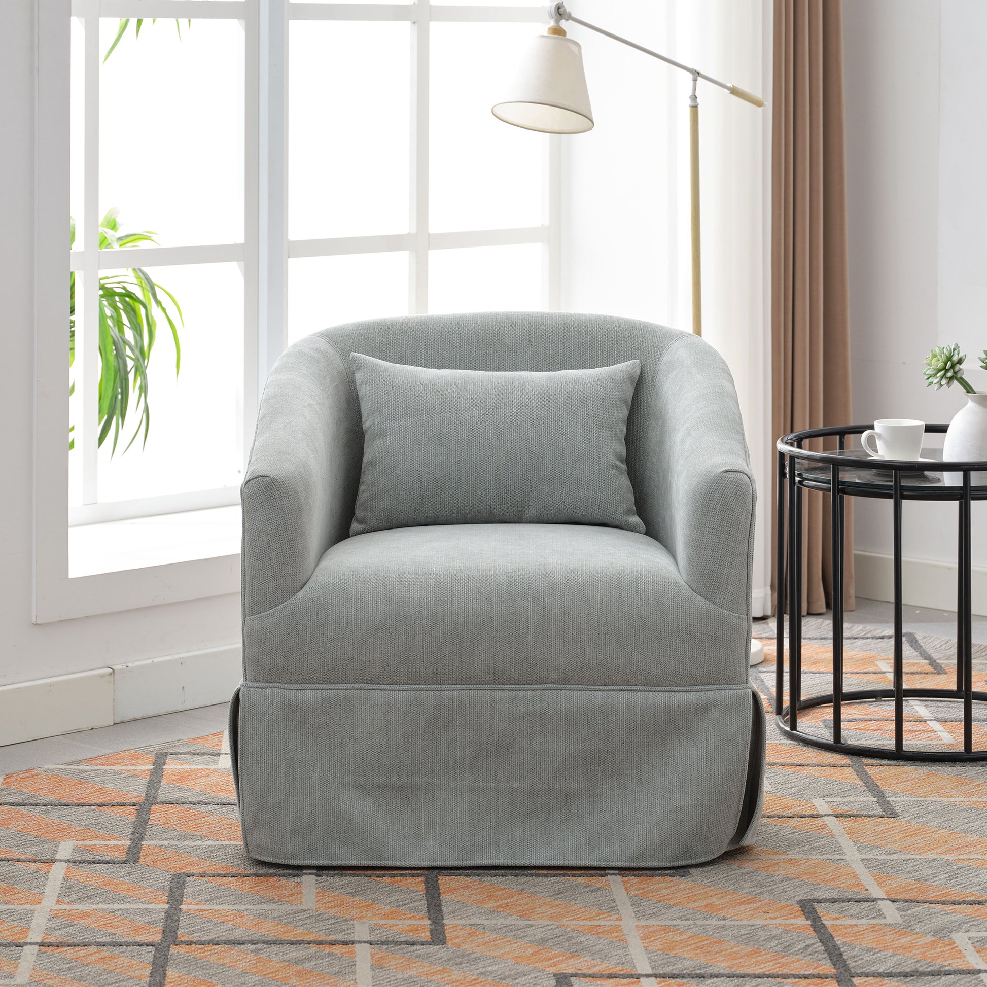 360 Degree Swivel Accent Armchair Linen Blend Orange Light Green Light Green Upholstered