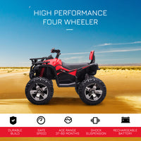 12V Kids Atv Ride On Four Wheeler Toy Car With Music, Realistic Headlights, Wide Wheels, Rechargeable Battery Powered, For Boys And Girls, Red Red Steel