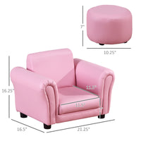 Kids Sofa Set With Footstool, Upholstered Armchair For Kids 18M , Baby Sofa For Playroom, Children'S Bedroom, Nursery Room, Pink Pink Wood