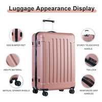 Luggage Sets Abs Pc Hardshell 3Pcs Clearance Luggage Hardside Lightweight Durable Suitcase Sets Spinner Wheels Suitcase With Tsa Lock 20 24 28 ,Rosegold Rose Gold Abs Pc