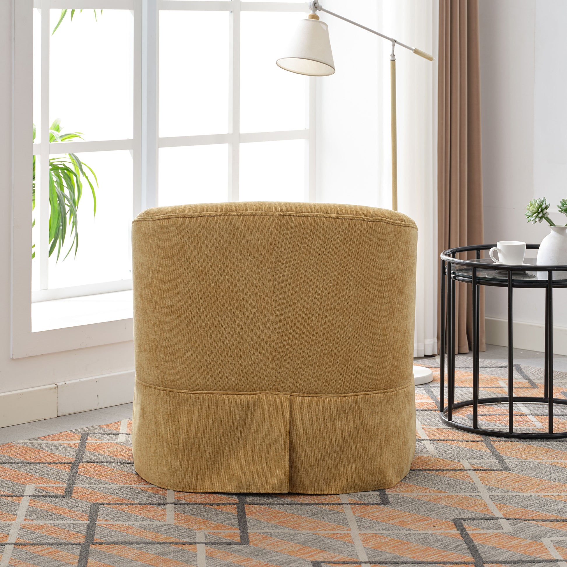 360 Degree Swivel Accent Armchair Linen Blend Musted Yellow Mustard Yellow Upholstered