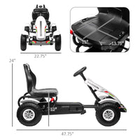 Kids Pedal Go Kart, Outdoor Ride On Toys With Adjustable Seat, Sharp Handling, Handbrake, 4 Non Slip Rubber Wheels For Boys & Girls Aged 5 12 Years Old, White White Metal