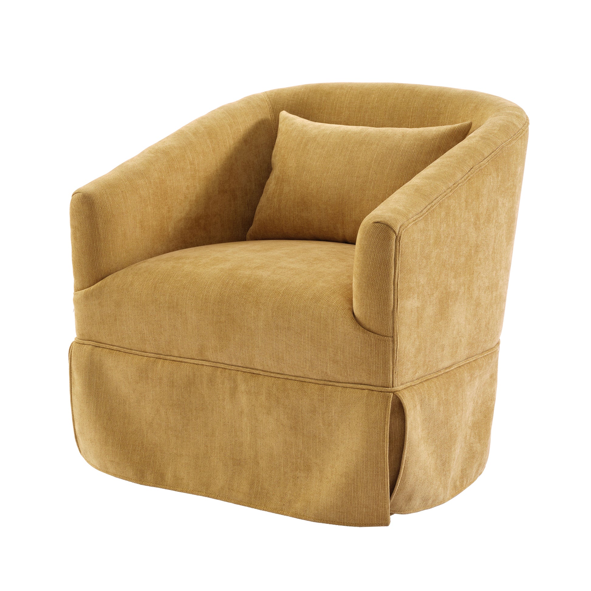 360 Degree Swivel Accent Armchair Linen Blend Musted Yellow Mustard Yellow Upholstered