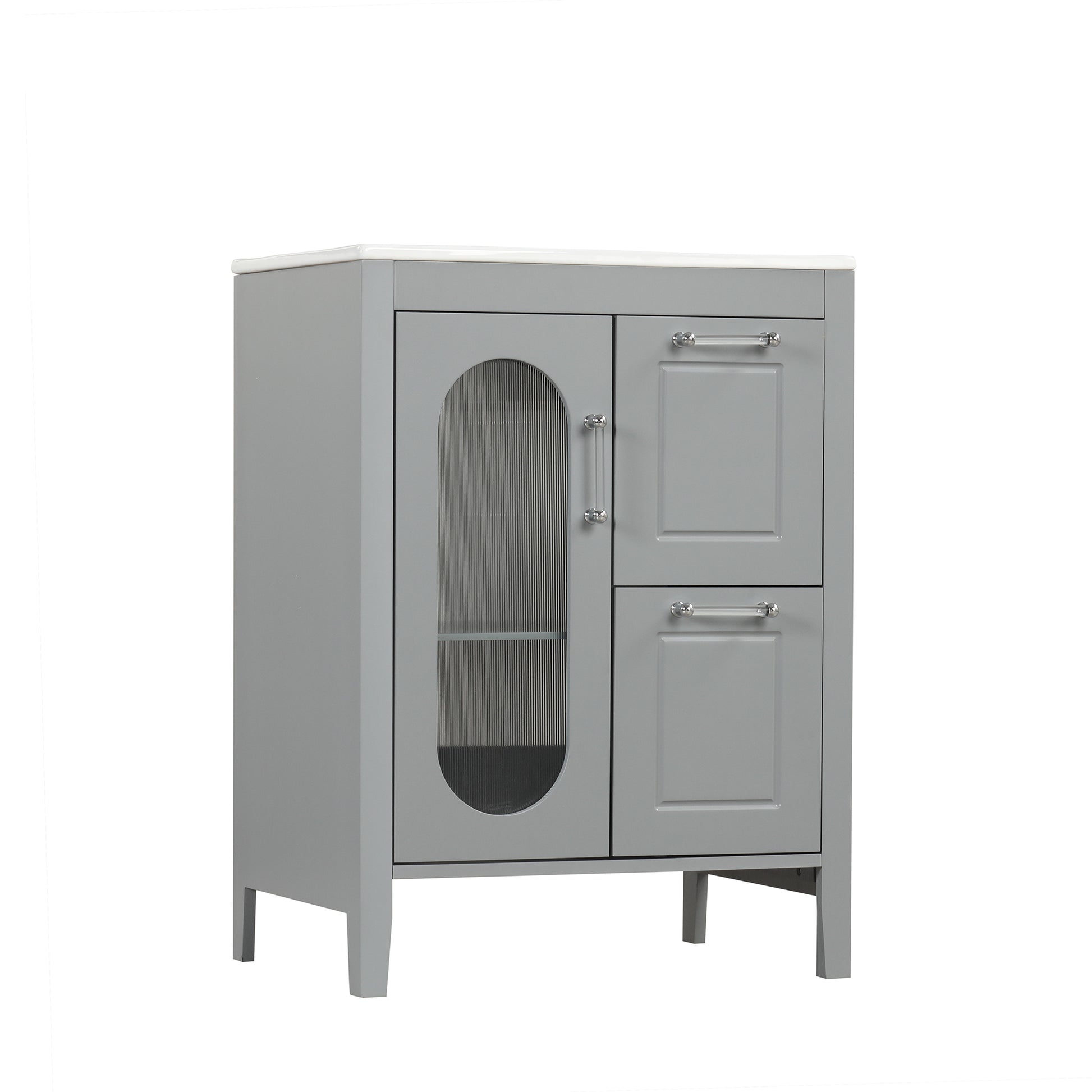 24" Bathroom Vanity With Sink, Bathroom Vanity Cabinet With Two Drawers And Door, Adjustable Shelf, Solid Wood And Mdf, Grey Grey Solid Wood Mdf